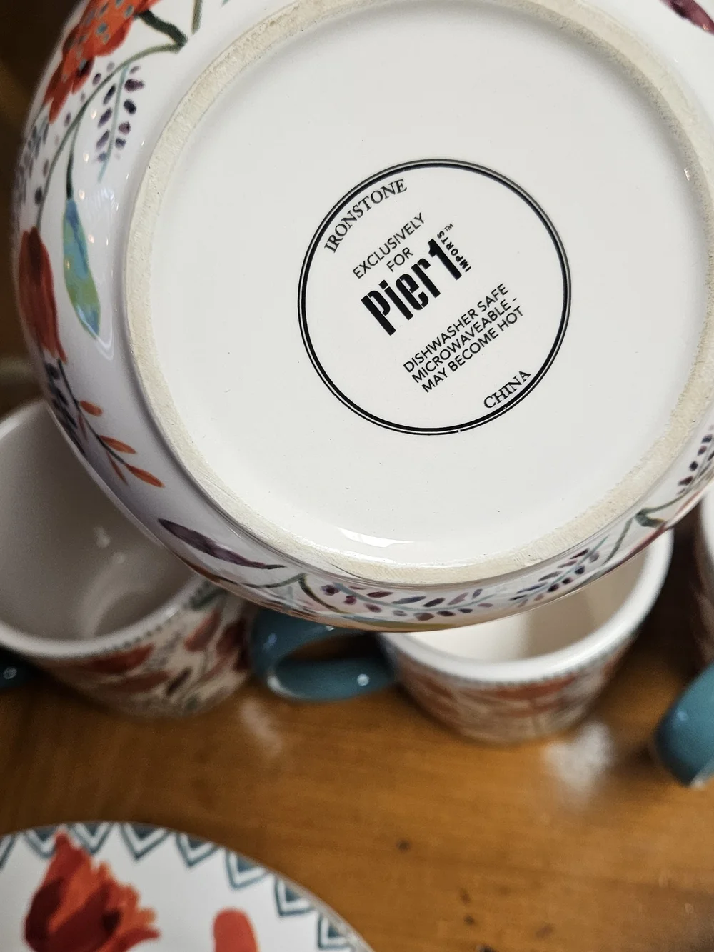 Pier 1 Ayana Stoneware Red Poppy Dinnerware Set with Turquoise Handles